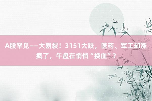 A股罕见——大割裂！3151大跌，医药、军工却涨疯了，午盘在悄悄“换血”？