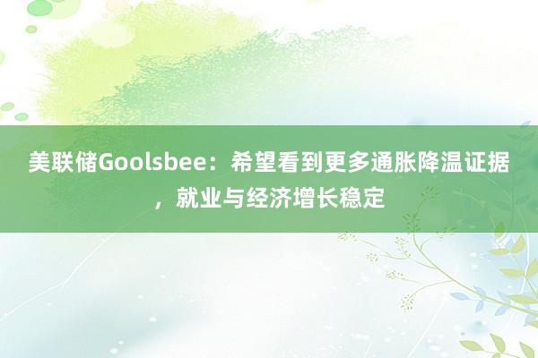 美联储Goolsbee：希望看到更多通胀降温证据，就业与经济增长稳定