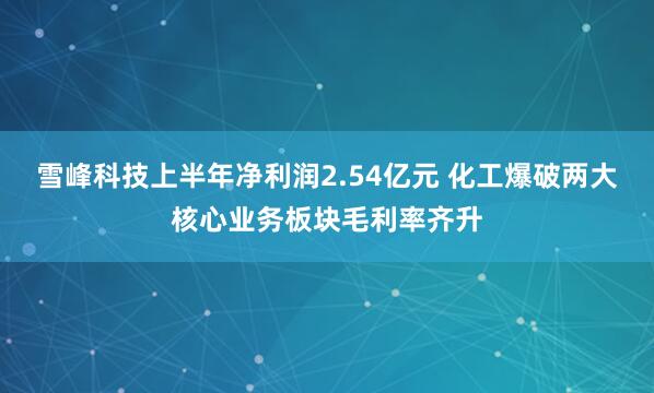 雪峰科技上半年净利润2.54亿元 化工爆破两大核心业务板块毛利率齐升