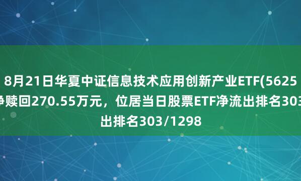 8月21日华夏中证信息技术应用创新产业ETF(562570)遭净赎回270.55万元，位居当日股票ETF净流出排名303/1298