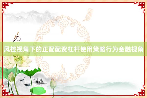 风控视角下的正配配资杠杆使用策略行为金融视角