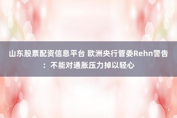 山东股票配资信息平台 欧洲央行管委Rehn警告:不能对通胀压力掉以轻心