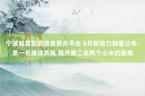 宁波股票配资信息服务平台 8月新势力销量公布：第一名继续杀疯 甩开第二名两个小米的距离