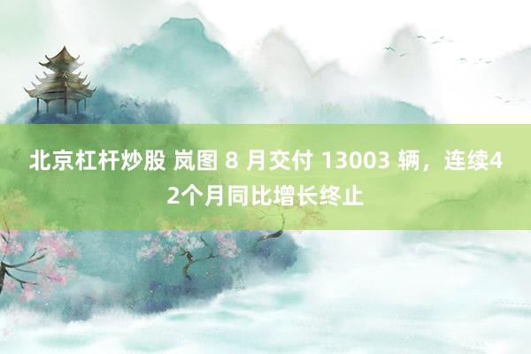 北京杠杆炒股 岚图 8 月交付 13003 辆，连续42个月同比增长终止