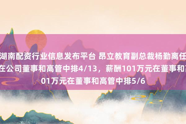湖南配资行业信息发布平台 昂立教育副总裁杨勤离任，年龄58岁在公司董事和高管中排4/13，薪酬101万元在董事和高管中排5/6
