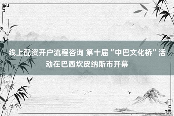 线上配资开户流程咨询 第十届“中巴文化桥”活动在巴西坎皮纳斯市开幕