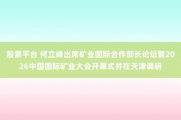 股票平台 何立峰出席矿业国际合作部长论坛暨2026中国国际矿业大会开幕式并在天津调研