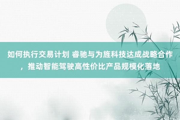 如何执行交易计划 睿驰与为旌科技达成战略合作，推动智能驾驶高性价比产品规模化落地