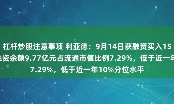 杠杆炒股注意事项 利亚德：9月14日获融资买入1553.04万元，融资余额9.77亿元占流通市值比例7.29%，低于近一年10%分位水平